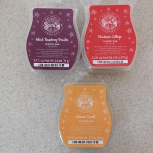 Lot of 3 Scentsy wax bars Autumn Sunset Black Rasberry Vanilla Christmas Cottage